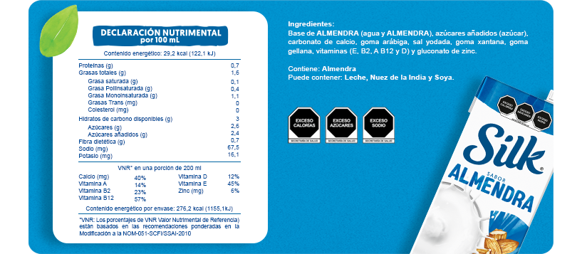 Tabla nutrimental almendra original 946ml