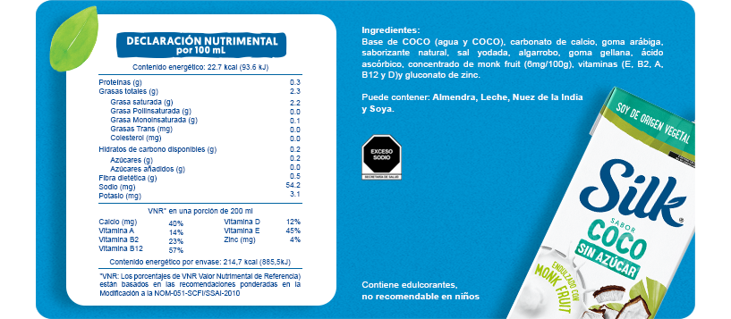 Tabla nutrimental Coco Monkfruit sin azúcar