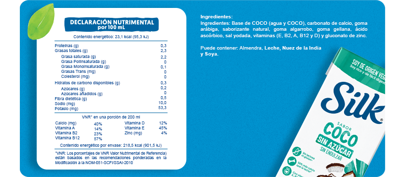 Tabla nutrimental Coco sin azúcar