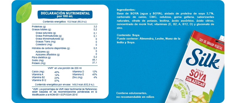 Tabla nutrimental Soya sin azúcar Monkfruit