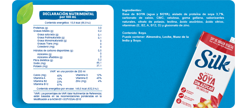 Tabla nutrimental Soya sin azúcar